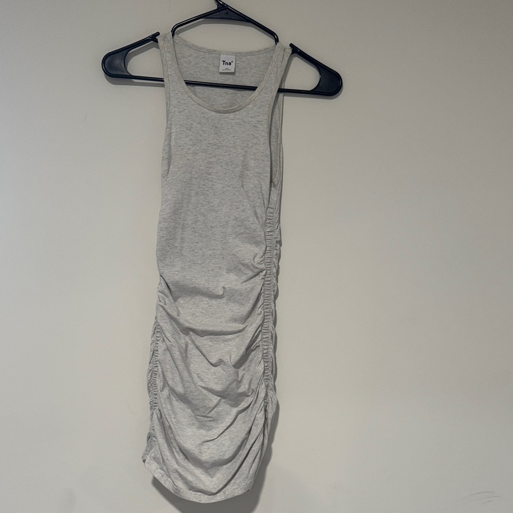 TNA Aritzia Chill Malibu Mini Dress XXS in Heather Cloud White